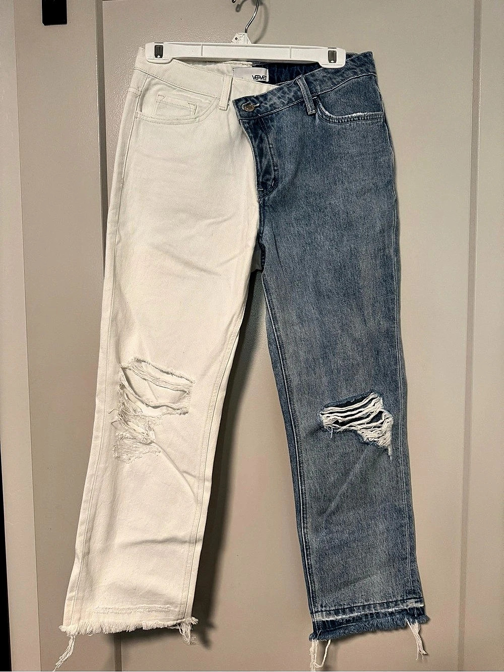VERVET Two-Tone Split Straight Jeans Blue & White Waist 21